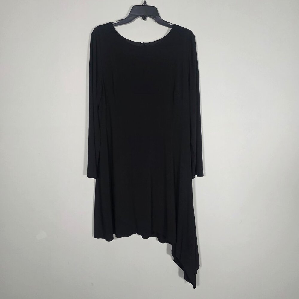 Adrianna Papell Long Sleeve Matte Jersey Dress with Asymmetrical Hemline, SZ 18